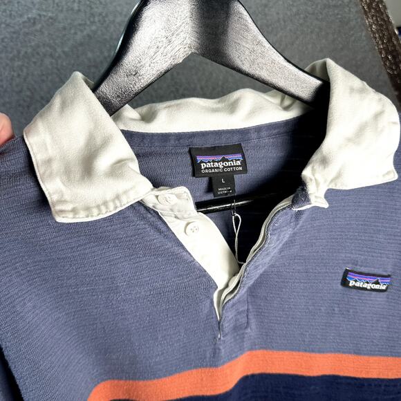 Patagonia Men's Organic Cotton Rugby Polo Shirt Blue Orange - Picture 6 of 6